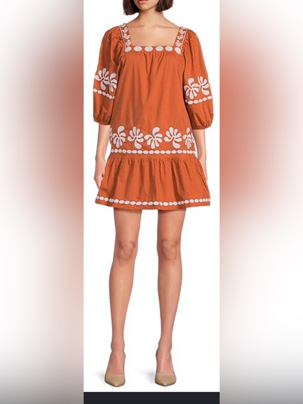 Amalia Embroidered 3/4 Sleeve Square Neck Dress size XL